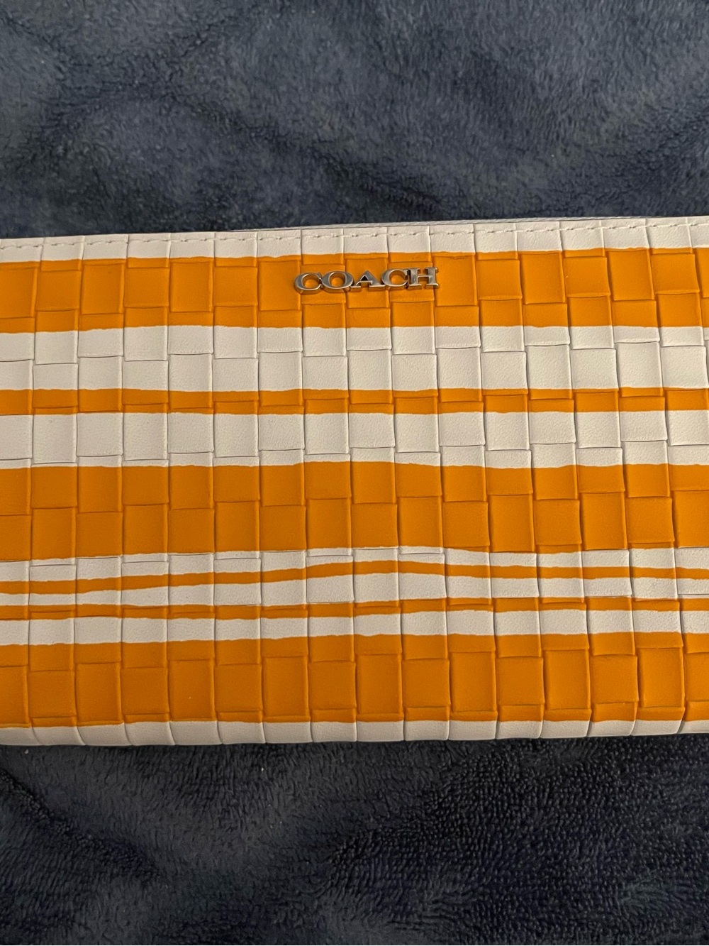 Coach Orange and White Woven Stripe Wallet